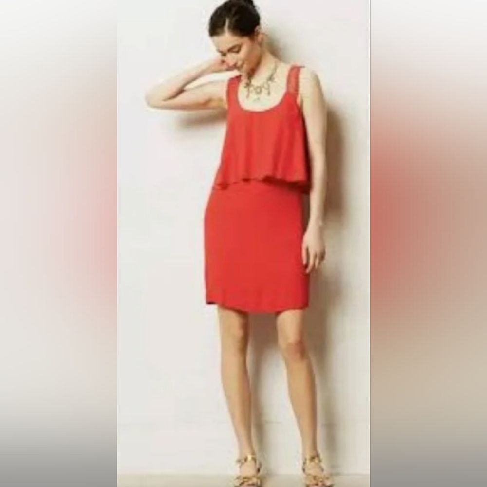 Anthropologie Maeve red dress, crochet spaghetti straps, layered top, sz 2
